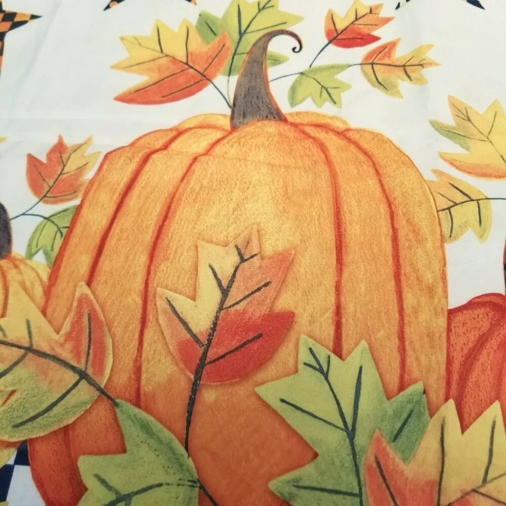 Avanti Linens Pumpkin Valance Fall Harvest Checkered Curtain Orange Black